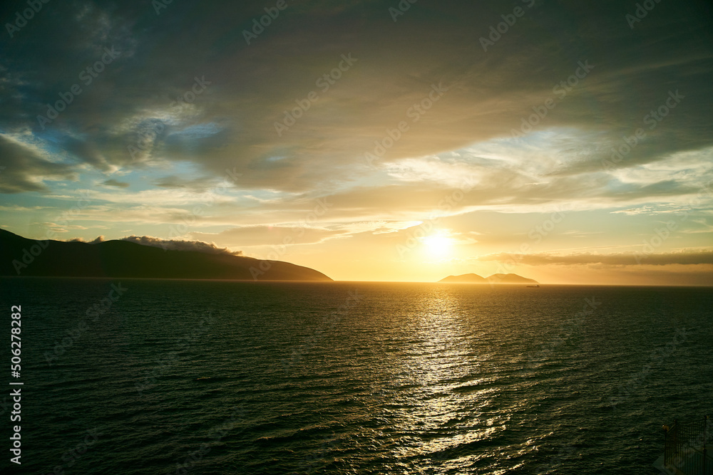 Fototapeta premium View of the Ionian Sea and sunset in Albania. High quality photo