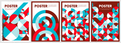 Pattern in trendy flat made of circles, colorful vector illustration inspired by Bauhaus, minimal abstract art with geometric shapes, modular composition new poster of modernism aesthetics
