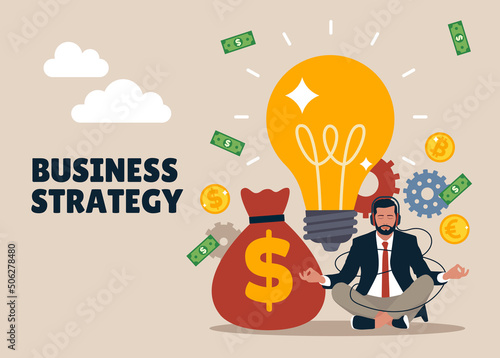 Business analysis, trading expert, budget planning, investing advisor, revenue broker. Business Strategy Banner Concept. Illustration of an Financial Advisor. Vector flat design