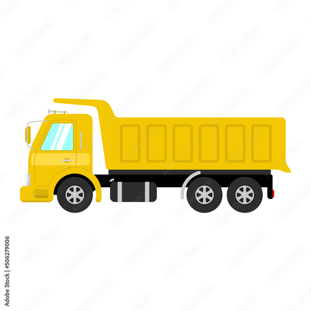 Dump truck icon. Large industrial truck. Color silhouette. Side view. Vector simple flat graphic illustration. Isolated object on a white background. Isolate. Dump truck icon. Large industrial truck. Color silhouette. Side view. Vector simple flat graphic illustration. Isolated object on a white background. Isolate.