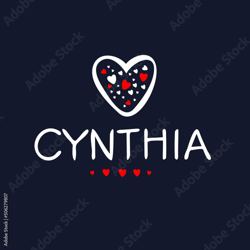 Cynthia Calligraphy female name, Vector illustration.
