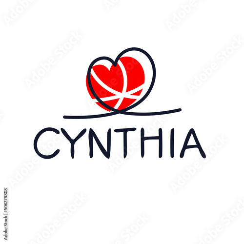 Cynthia Calligraphy female name, Vector illustration.