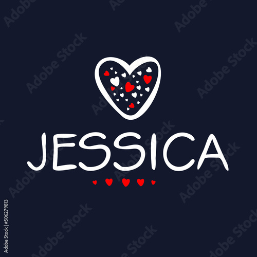 Jessica Calligraphy female name, Vector illustration.