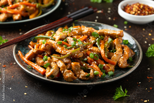Chinese sichuan shredded pork with vegetables. Asian cuisine