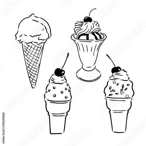 Set of hand drawn ice cream cones and bars