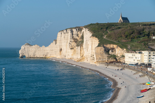 The cliff of Falaise d'Amont in Etretat, in the Normandy region of Northwestern France