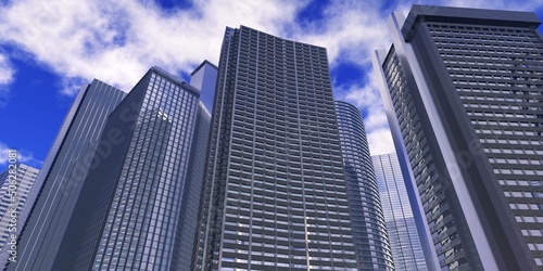 Beautiful skyscrapers and blue sky with clouds  high rise buildings  3d rendering