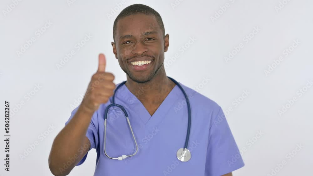 Thumbs Up by African Doctor on White Background Thumbs Up by African Doctor on White Background