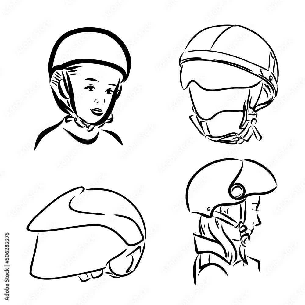 Motorcycle helmet hand drawn outline doodle icon. Motorbike protection and speed, safety equipment concept. Vector sketch illustration for print, web, mobile and infographics on white background.