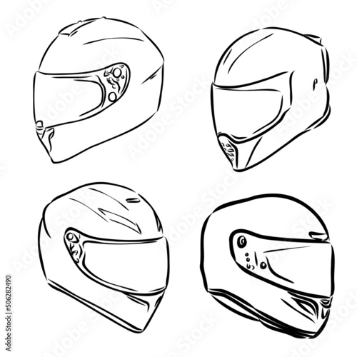 Motorcycle helmet hand drawn outline doodle icon. Motorbike protection and speed, safety equipment concept. Vector sketch illustration for print, web, mobile and infographics on white background.
