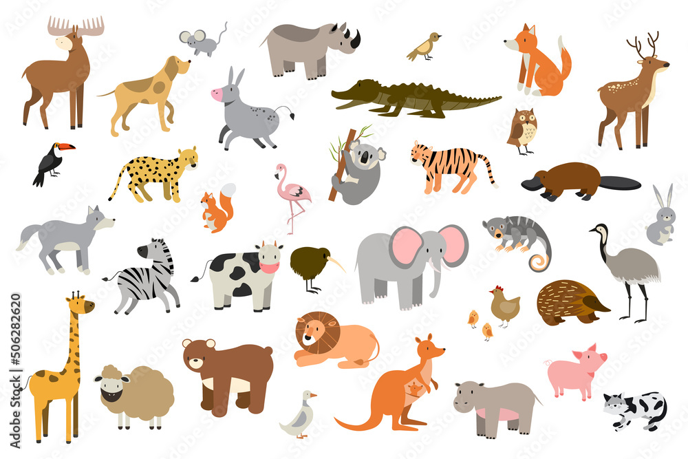 Big vector set with animals in cartoon style. Vector collection with mammals. EPS Big vector set with animals in cartoon style. Vector collection with mammals. EPS