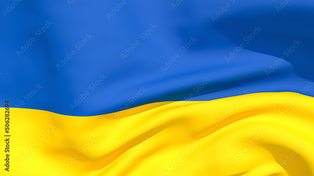 The flag of Ukraine is waving in the wind, background. 3d rendered illustration. Blue and Yellow The flag of Ukraine is waving in the wind, background. 3d rendered illustration. Blue and Yellow
