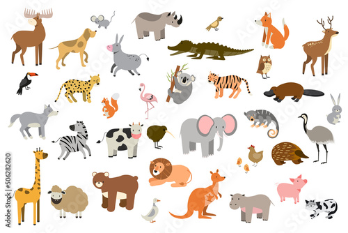 Fototapeta Naklejka Na Ścianę i Meble -  Big vector set with animals in cartoon style. Vector collection with mammals. EPS