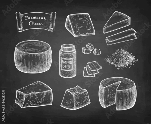 Parmesan cheese chalk sketch set