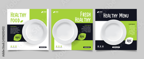 set of social media templates for healthy food posts. it is suitable for advertising, promotions and discounts