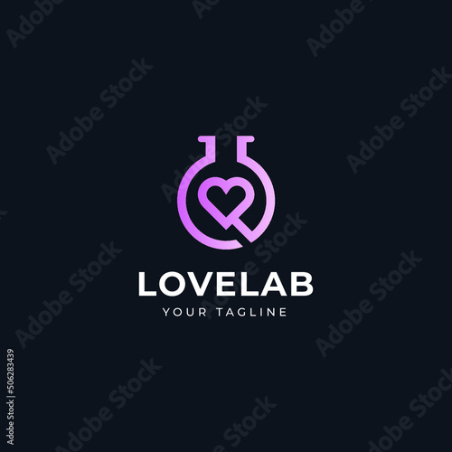 Love Lab Heart vector symbol valentines day ribbon logotype abstract line medical health logo icon design Premium Vector