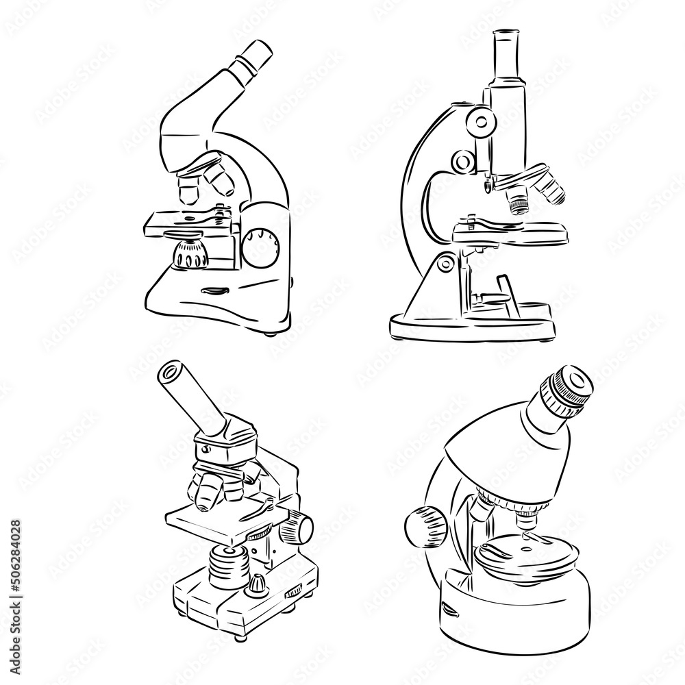 Line style vector illustration of microscope. Logo of microscope. Vector illustration Line style vector illustration of microscope. Logo of microscope. Vector illustration
