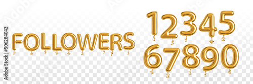 Vector realistic isolated golden balloon text of Followers with numbers on the transparent background.