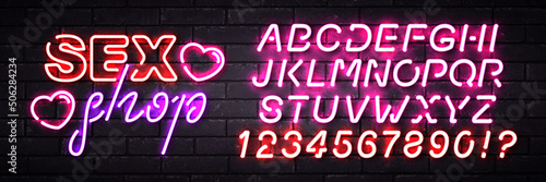 Vector realistic isolated neon sign of Sex Shop logo with easy to change alphabet font on the wall background.