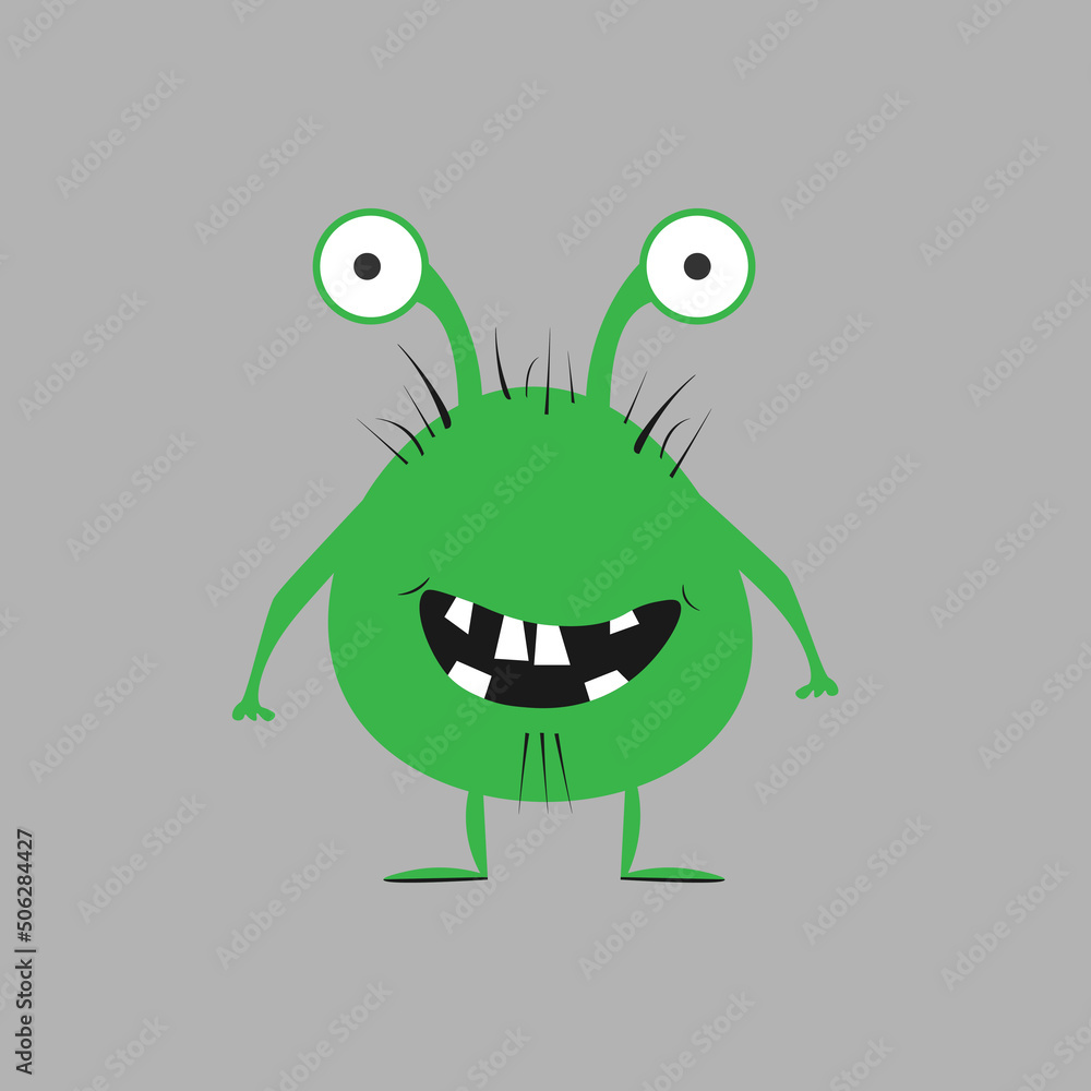 Happy Halloween Monster icon. Cute kawaii cartoon scary funny baby character. Eyes, tongue, tooth fang, hands up. Flat design. Vector cartoon illustration
