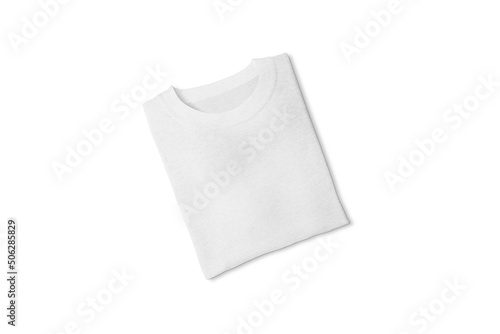 Empty blank white folded t-shirt mockup isolated on white background. 3d rendering. casual sport lifestyle clothes, unisex.