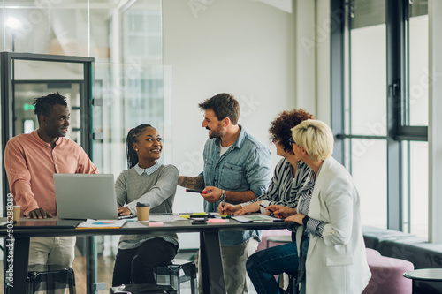 Multiracial business team having a meeting in an office