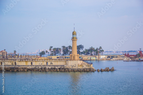 View of the Montaza Lighthouse of Alexandria in Alexandria, Egypt