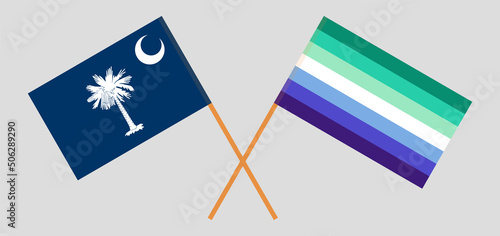 Crossed flags of The State of South Carolina and gay men pride. Official colors. Correct proportion