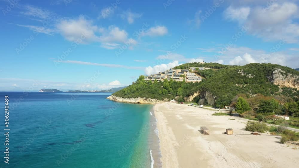 Ionian sea and Karavostasi beach in Europe, Greece, Epirus in summer on a sunny day. Ionian sea and Karavostasi beach in Europe, Greece, Epirus in summer on a sunny day.