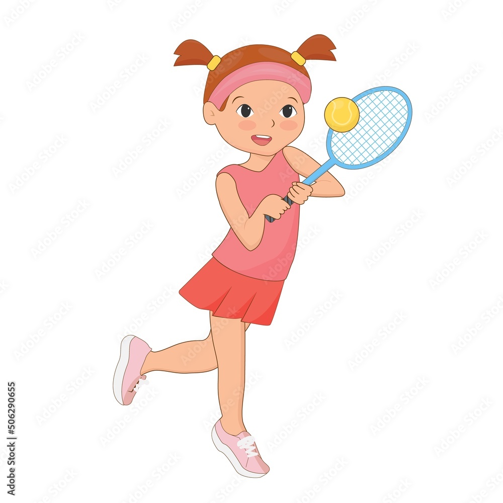 A girl plays tennis Vector illustration in flat stile. A girl plays tennis Vector illustration in flat stile.