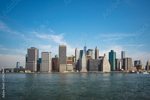 Lower Manhattan and One World Trade Center in New York City  USA