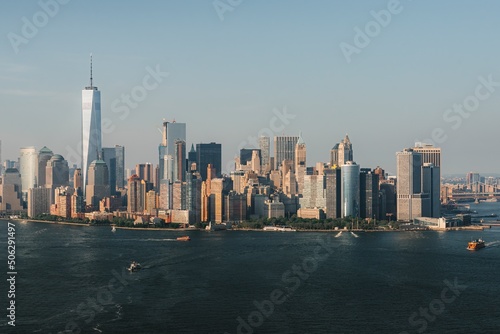 Lower Manhattan and One World Trade Center in New York City  USA