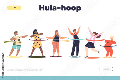 Hula-hoop concept of landing page with group of kids playing with hula hoop