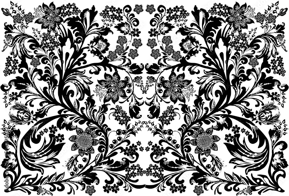 black and white floral background illustration