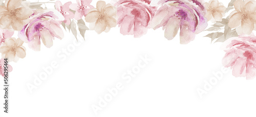 Watercolor Floral Hand Drawn Background. Floral Watercolour Border on white.