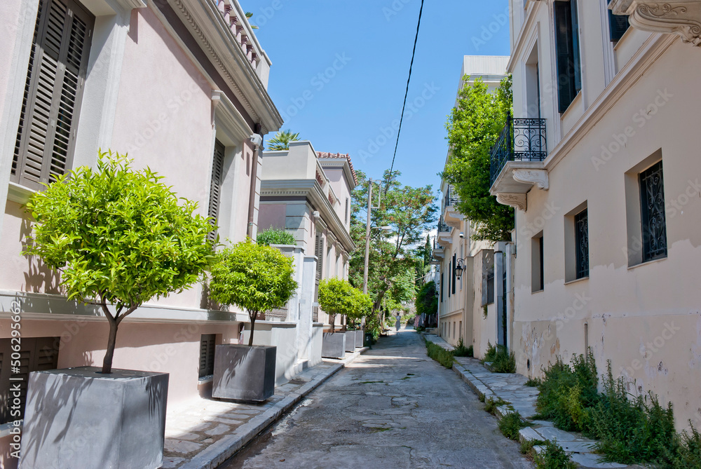 Athens, Greece / July 2022: At Plaka area, the old part of Athens.