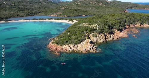 Aerial view of Rondinara beach in Corsica, between Porto Vecchio and Bonifacio - Vue aérienne de la plage de Rondinara en Corse, proche de porto vecchio et Bonifacio