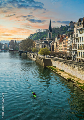 Lyon old city on river Rhone during a beautiful spring day