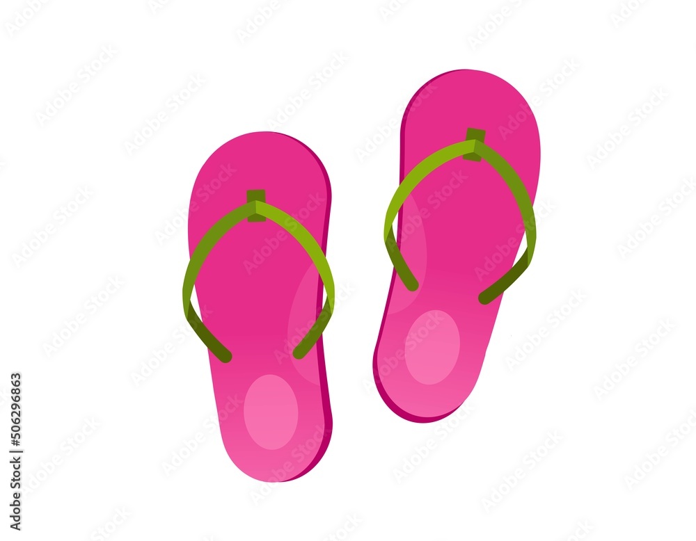 Pink Flip-flops, summer footwear isolated on a white background. Vector illustration in flat style Pink Flip-flops, summer footwear isolated on a white background. Vector illustration in flat style
