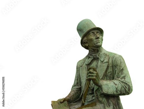 Bronze statue of H C Andersen isolated on white photo