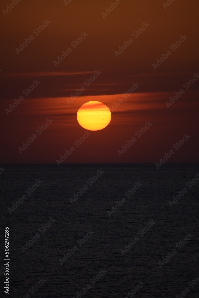 Beautiful sunset over the sea in Corfu island, Greece

