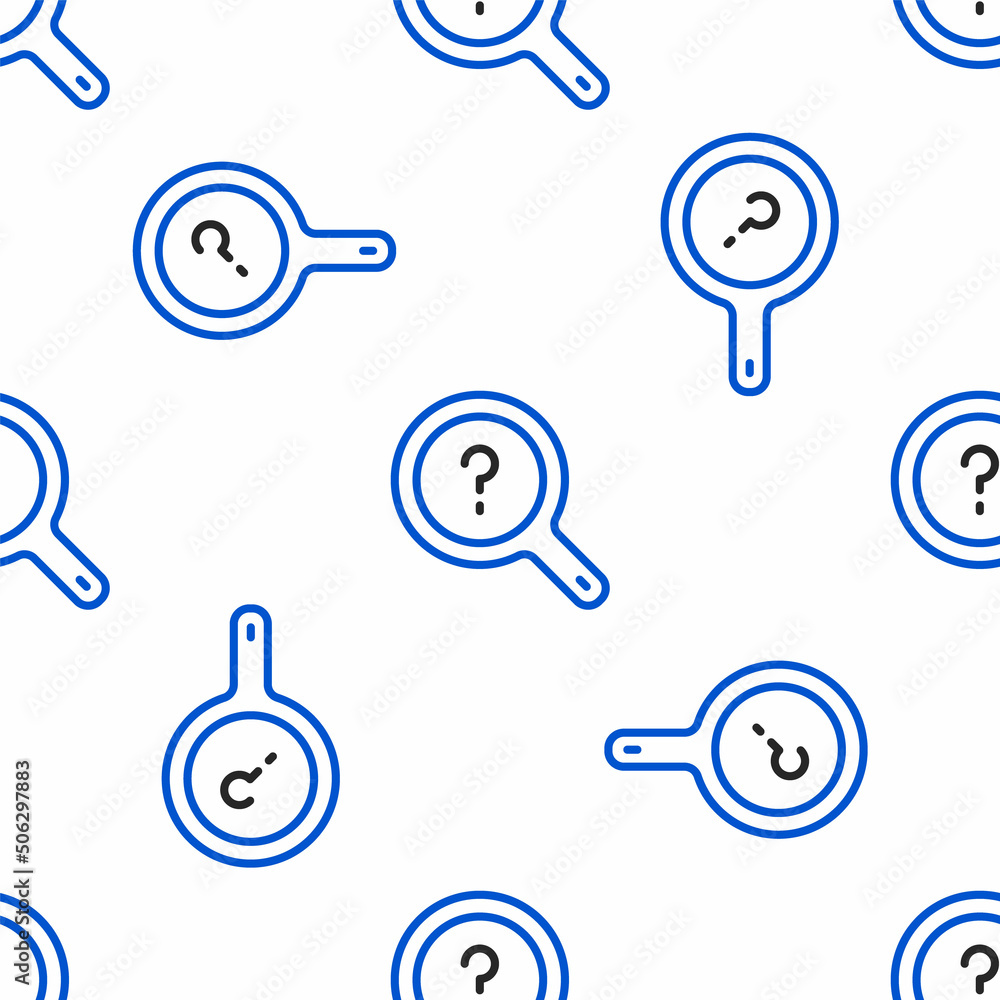 Line Unknown search icon isolated seamless pattern on white background. Magnifying glass and question mark. Colorful outline concept. Vector Line Unknown search icon isolated seamless pattern on white background. Magnifying glass and question mark. Colorful outline concept. Vector