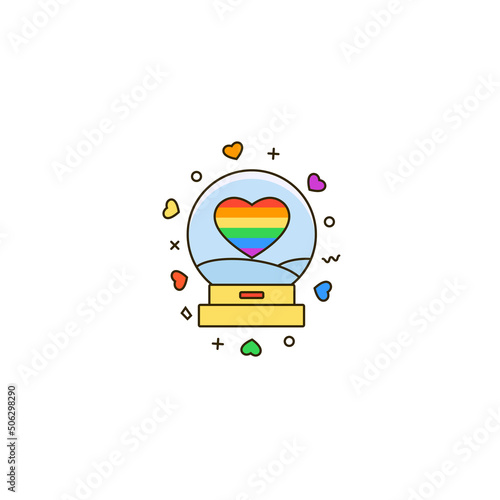 Glass ball with a rainbow heart - line icon on white background. LGBT, gay, lesbian, love, wedding and marriage souvenir in thin linear design. Valentine's Day, Pride month sign, sticker, symbol. photo