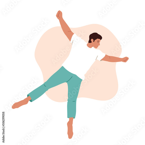 Male Character Sleeping Pose in Bed Top View. Young Man Wear Pajama Sleep or Nap on Back like Starfish. Night Dream