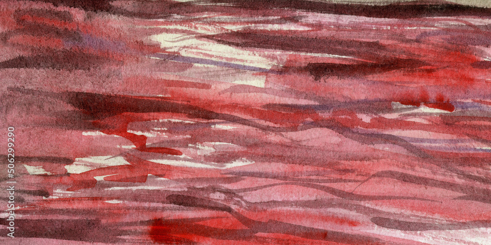 Red watercolor background with brush strokes, streaks, underlinings. High quality photo