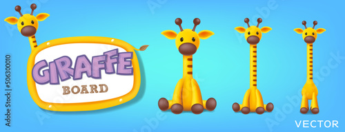 Giraffe Board set, Giraffe blackboard, standing, sitting and long short different poses vector illustration