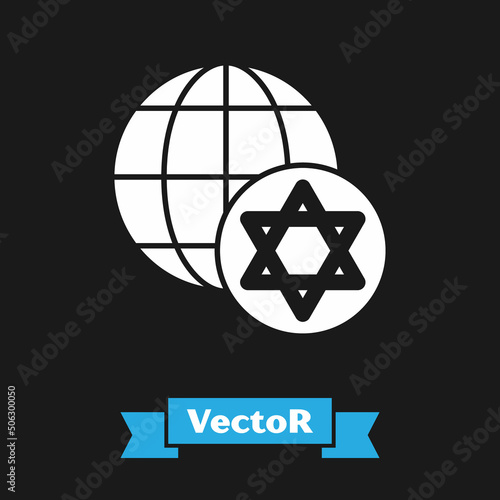 Fototapeta White World Globe and Israel icon isolated on black background
