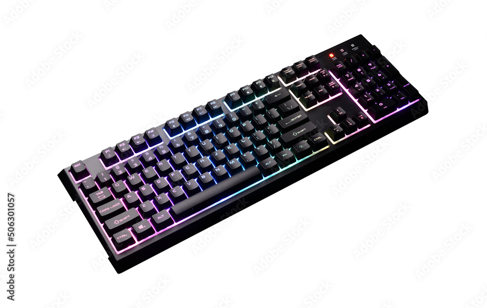 gaming keyboard with backlight isolated on a white background gaming keyboard with backlight isolated on a white background