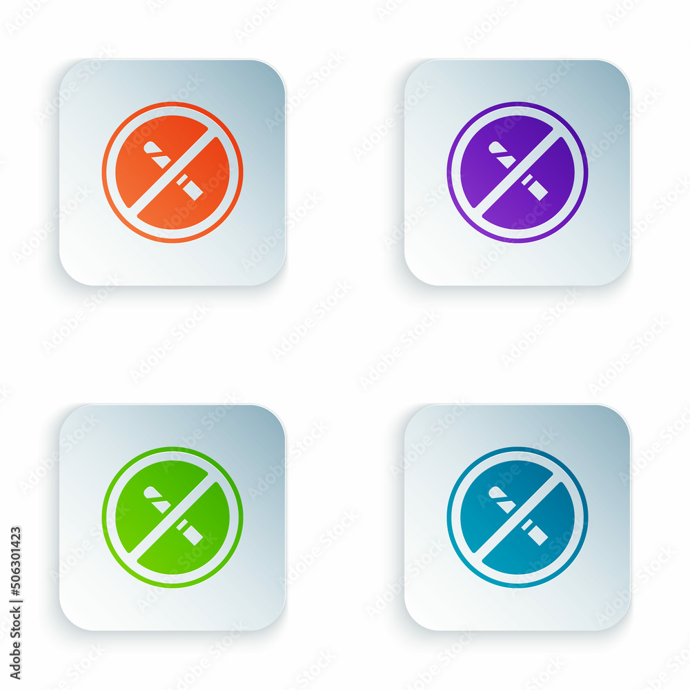 Color No Smoking icon isolated on white background. Cigarette symbol. Set colorful icons in square buttons. Vector Color No Smoking icon isolated on white background. Cigarette symbol. Set colorful icons in square buttons. Vector
