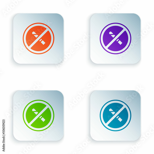 Color No Smoking icon isolated on white background. Cigarette symbol. Set colorful icons in square buttons. Vector
